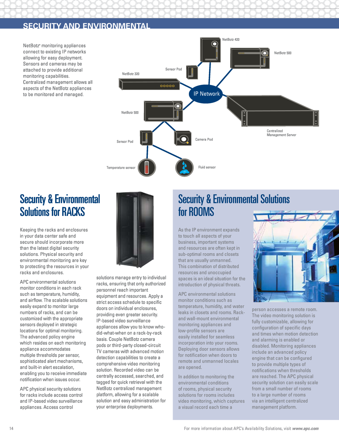 APC Rack Systems manual security and environmental, Security & Environmental Solutions for Rooms, IP Network 