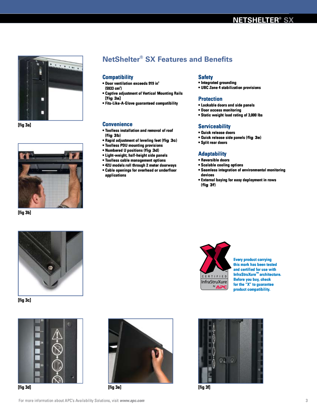 APC Rack Systems manual NetShelter SX Features and Benefits, Compatibility, Safety, Protection, Convenience, Serviceability 