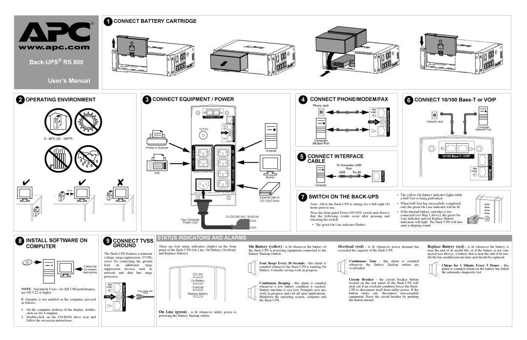 APC RS 800 user manual Status Indicators and Alarms 