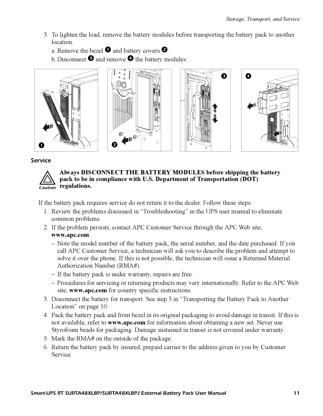 APC URTA48XLBPJ, RT SURTA48XLBP user manual Service 