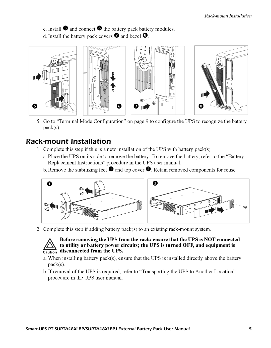 APC URTA48XLBPJ, RT SURTA48XLBP user manual Rack-mount Installation 