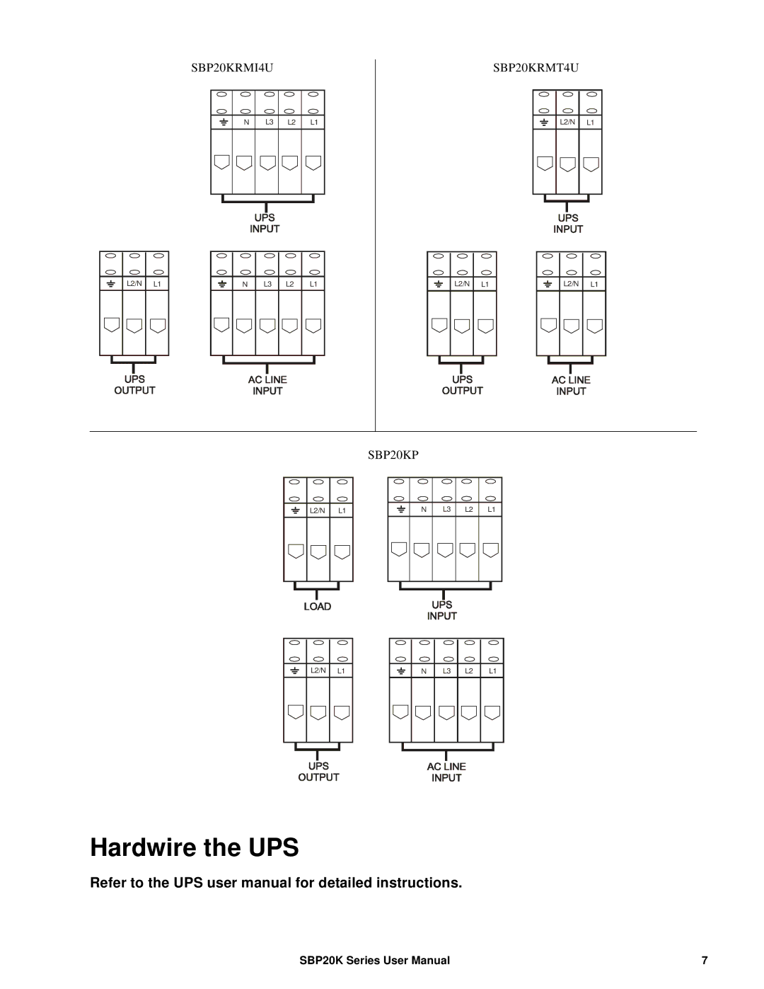 APC suo0707a, SBP20KRMI4U, SBP20KP, SBP20KRMT4U manual Hardwire the UPS 