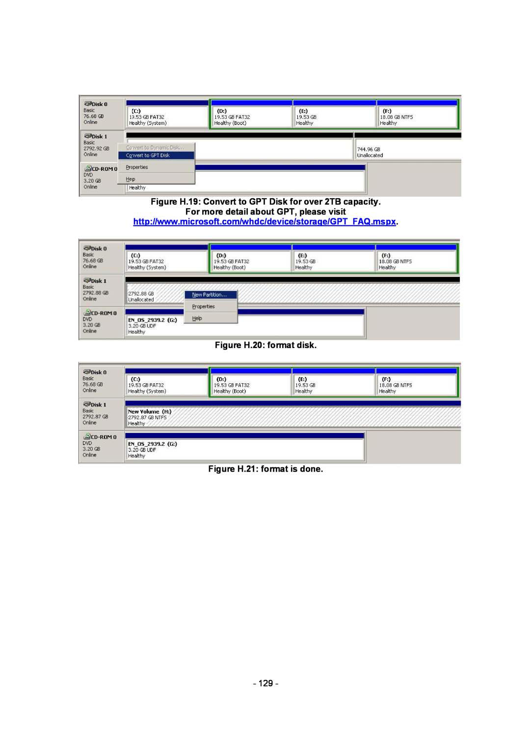 APC SCSI-SATA II manual Figure H.19 Convert to GPT Disk for over 2TB capacity, For more detail about GPT, please visit 