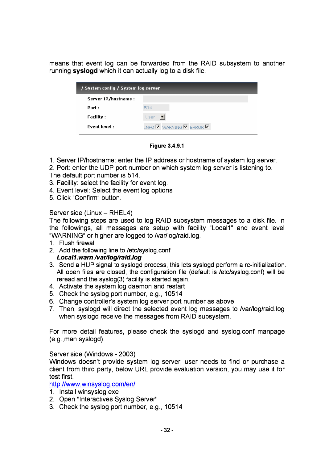 APC SCSI-SATA II manual Facility select the facility for event log 