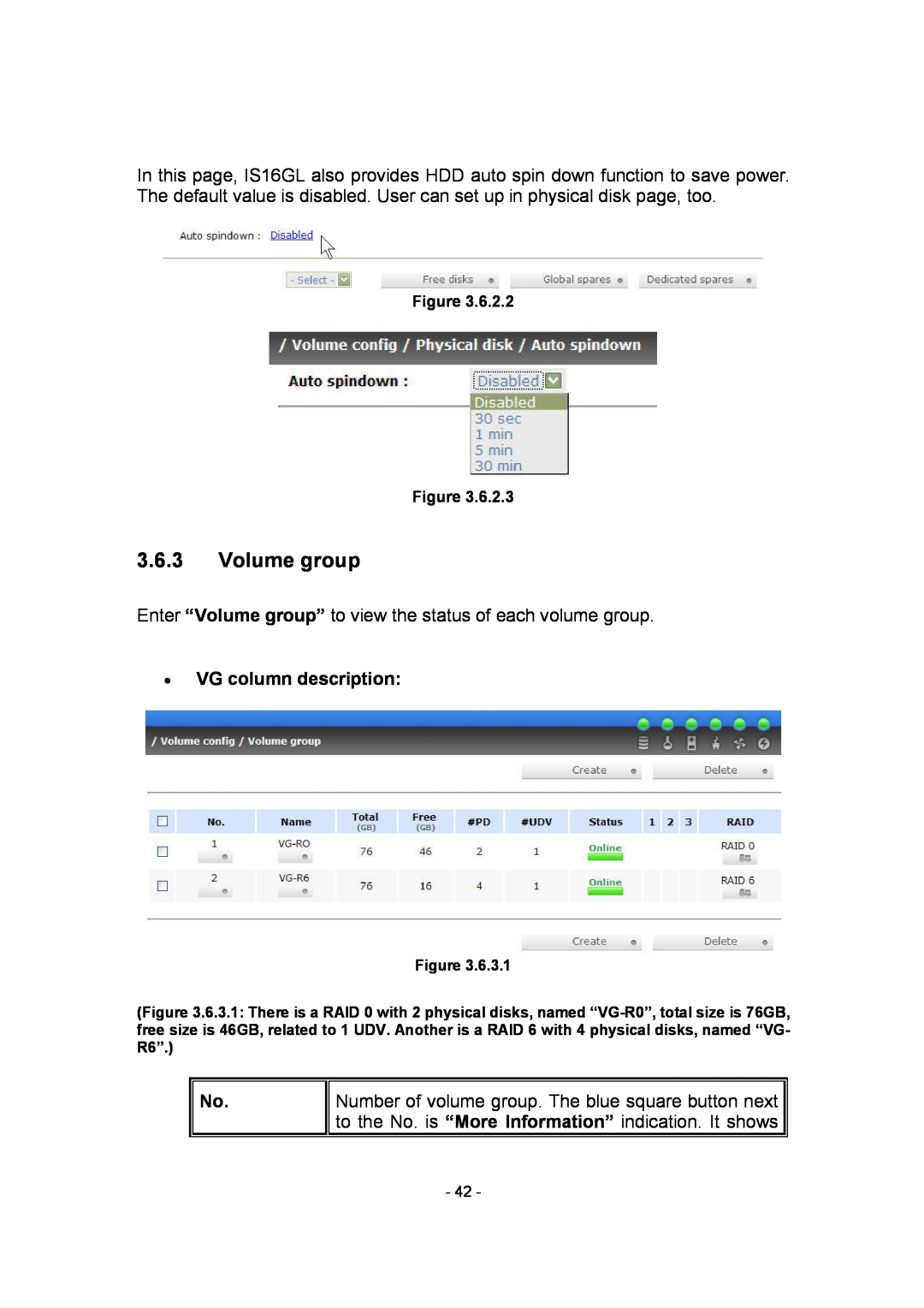 APC SCSI-SATA II manual Volume group, ∙ VG column description 