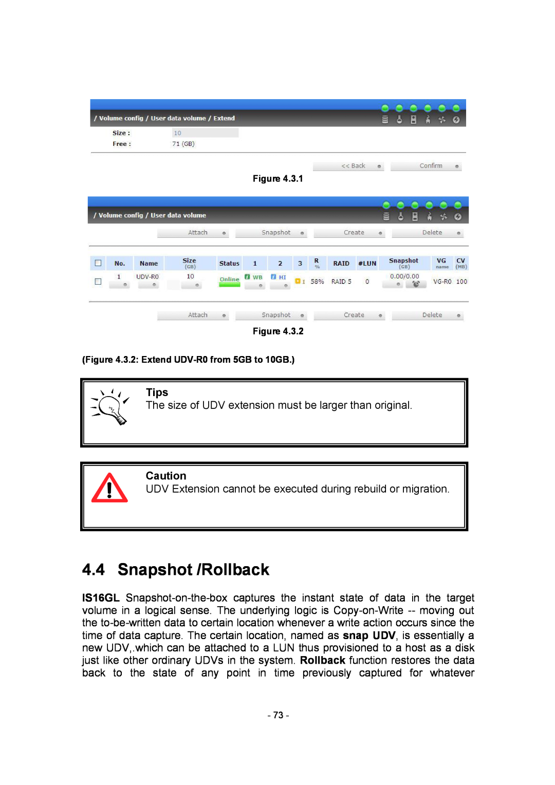 APC SCSI-SATA II manual Snapshot /Rollback, Tips 