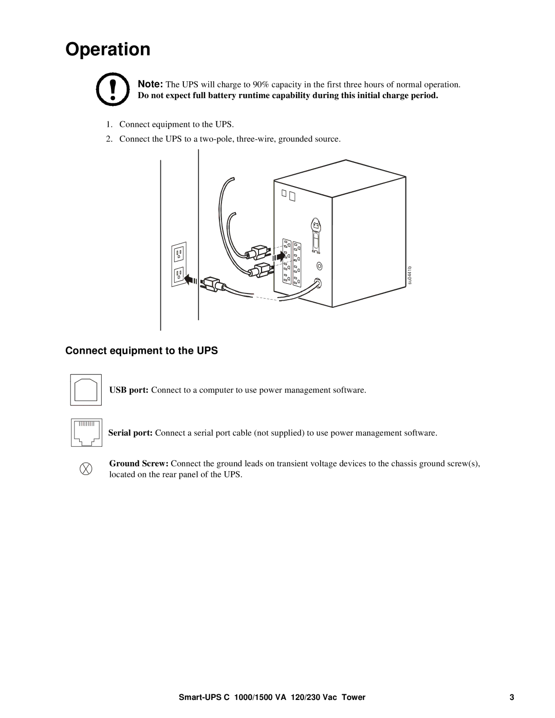 APC SMC1000, SMC1500 operation manual Operation, Connect equipment to the UPS 