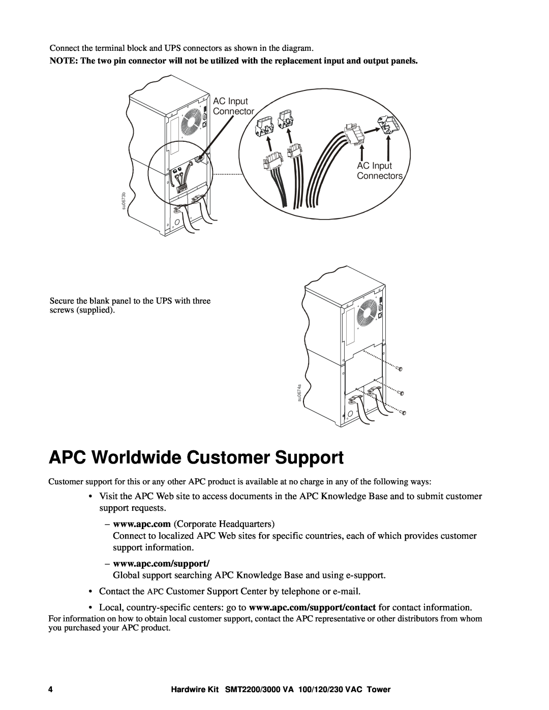 APC 120VAC, SMT3000RMI2U, SMT 3000I, SMT 3000 VA, 230 Vac, SMT 2200 VA, 100 VAC manual APC Worldwide Customer Support 