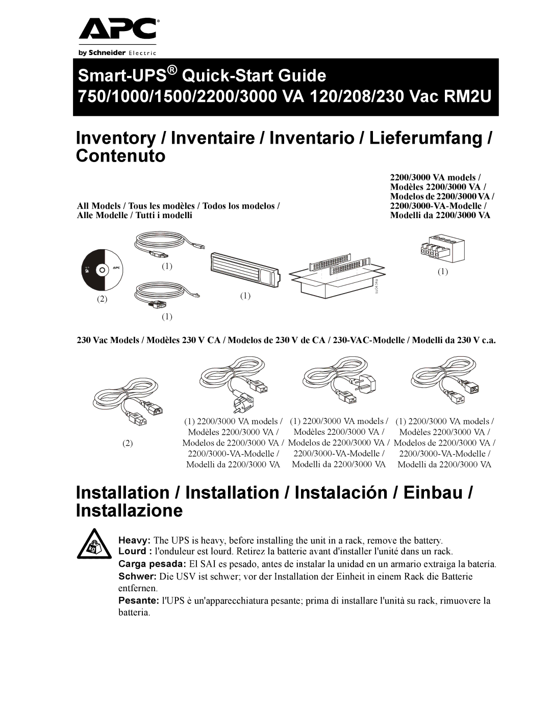 APC 2200, SMT3000RMT2U, 1500, 1000 quick start Su0434a 