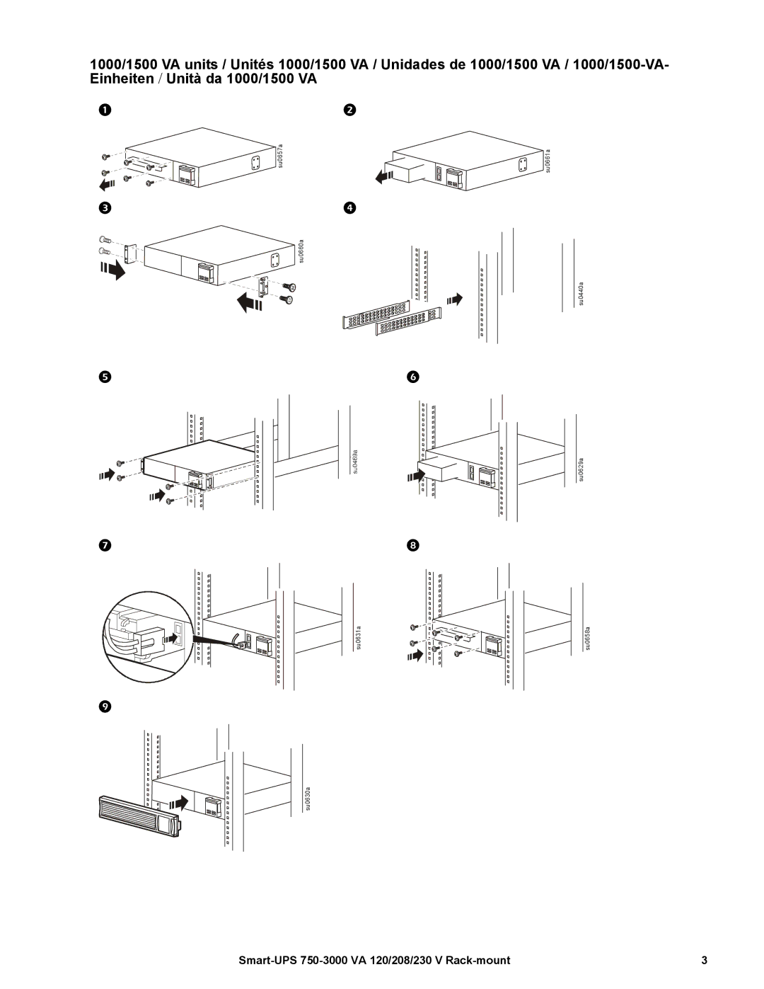 APC 1500, SMT3000RMT2U, 2200, 1000 quick start Smart-UPS 750-3000 VA 120/208/230 V Rack-mount 