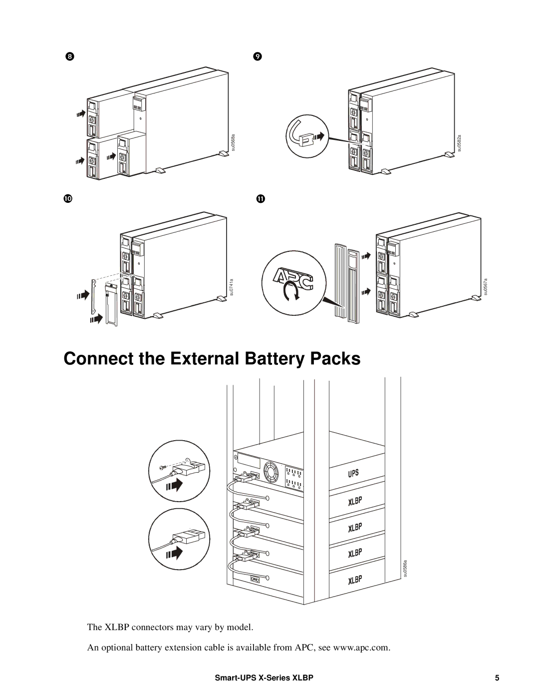 APC SMX2000RMLV2UNC, SMX2001RMLV2UNC specifications Connect the External Battery Packs 