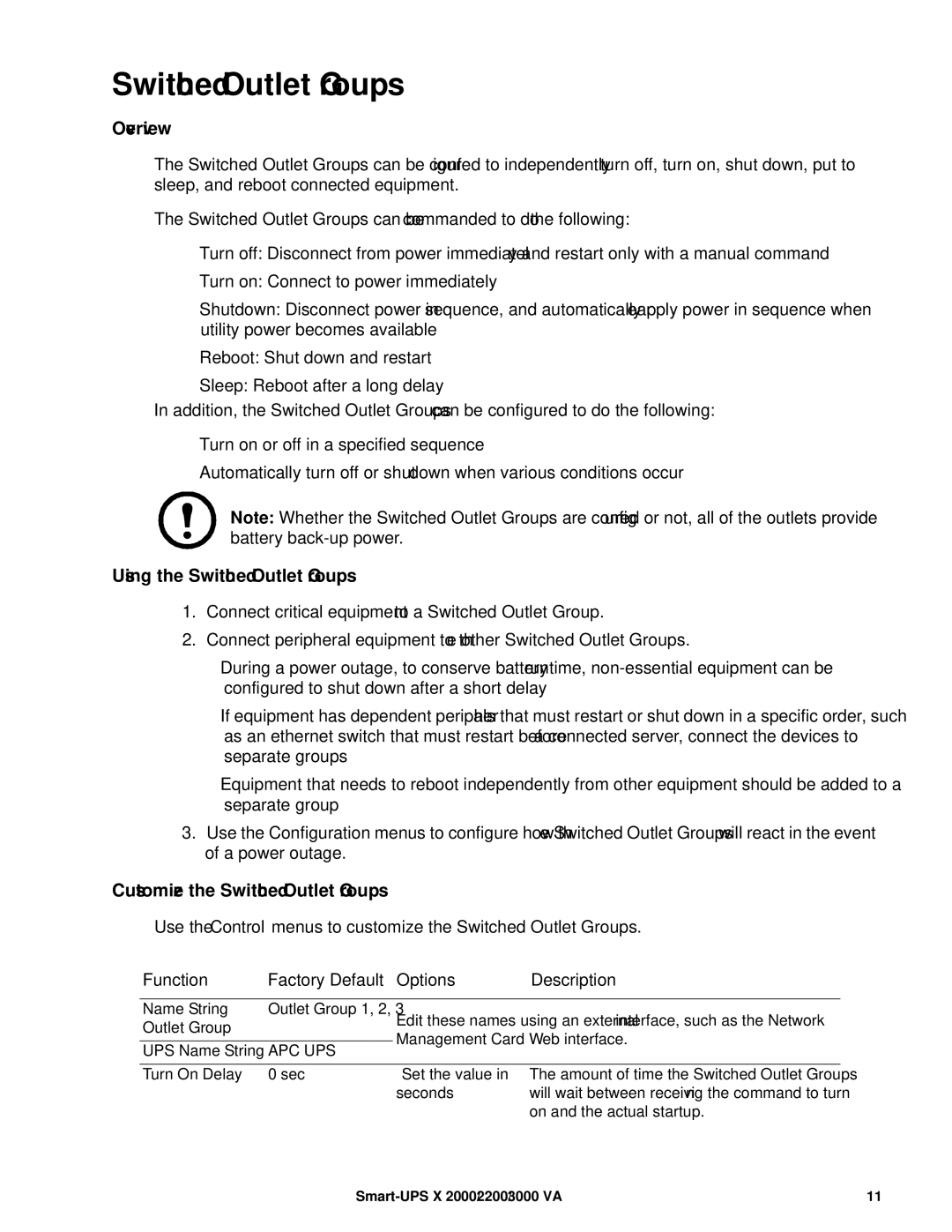 APC SMX3000RMLV2U, SMX3000RMJ2U, SMX3000RMHV2U Using the Switched Outlet Groups, Customize the Switched Outlet Groups 