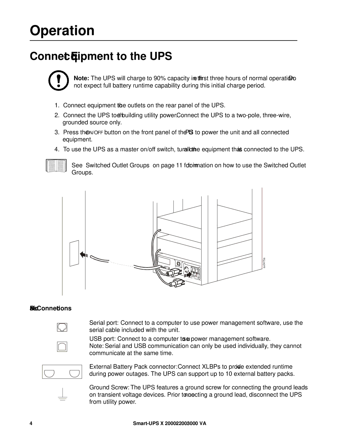 APC SMX2000RMLV2U, SMX3000RMJ2U, SMX3000RMHV2U, SMX3000RMLV2UNC Operation, Connect Equipment to the UPS, Basic Connections 