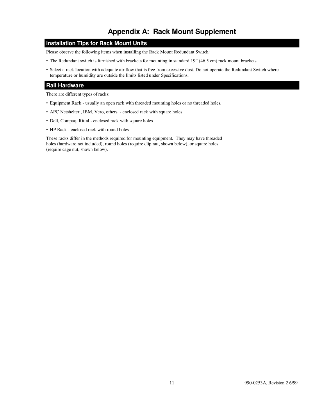 APC SU041 1400 VA, SU043 1400 VA, SU42-2 3000 VA, SU042-1 3000 VA Installation Tips for Rack Mount Units, Rail Hardware 