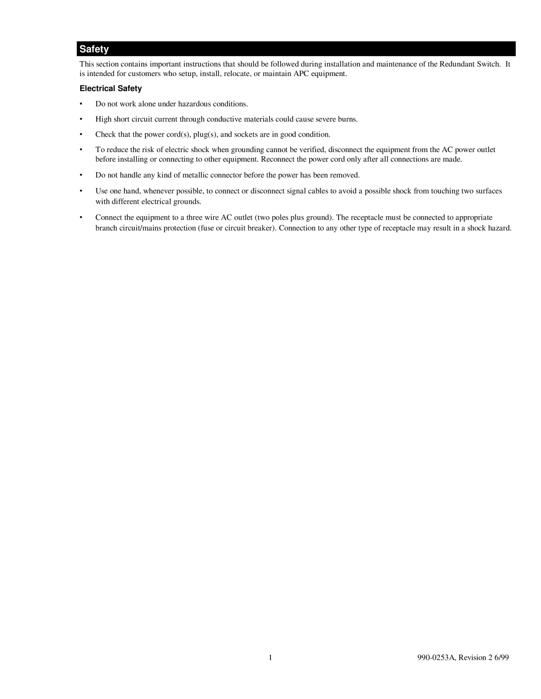 APC SU042-1 3000 VA, SU043 1400 VA, SU041 1400 VA, SU42-2 3000 VA user manual Electrical Safety, Handling Safety 