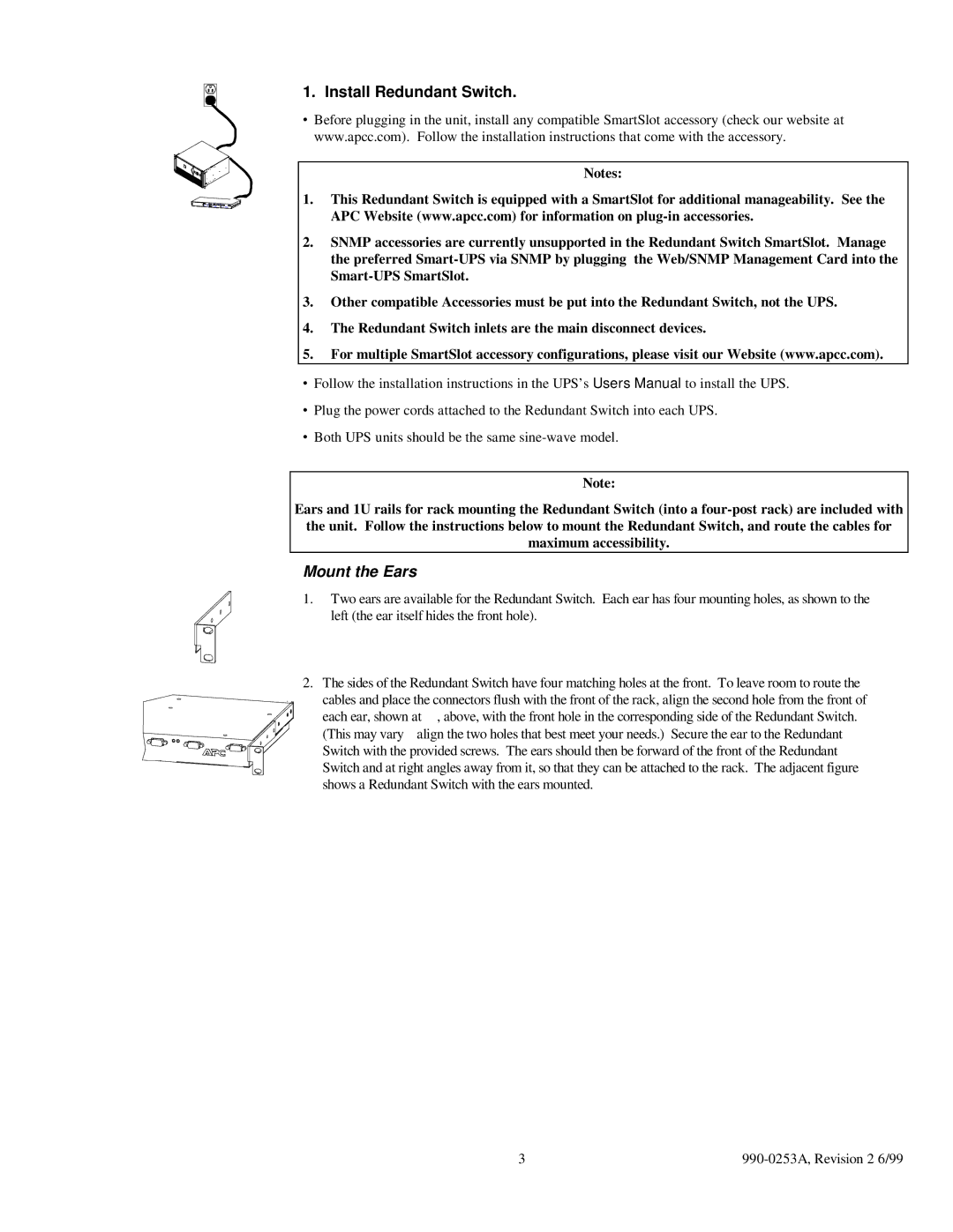 APC SU041 1400 VA, SU043 1400 VA, SU42-2 3000 VA, SU042-1 3000 VA user manual Mount the Ears 