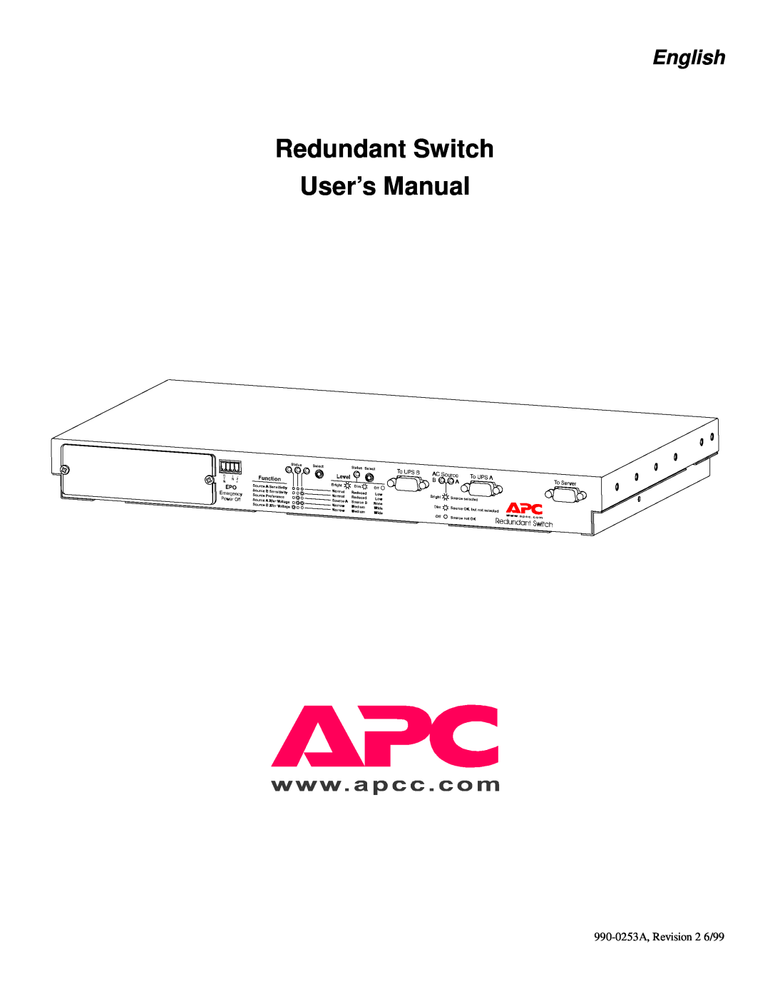 APC SU042-1 3000 VA, SU043 1400 VA, SU041 1400 VA, SU42-2 3000 VA user manual Redundant Switch User’s Manual, English 