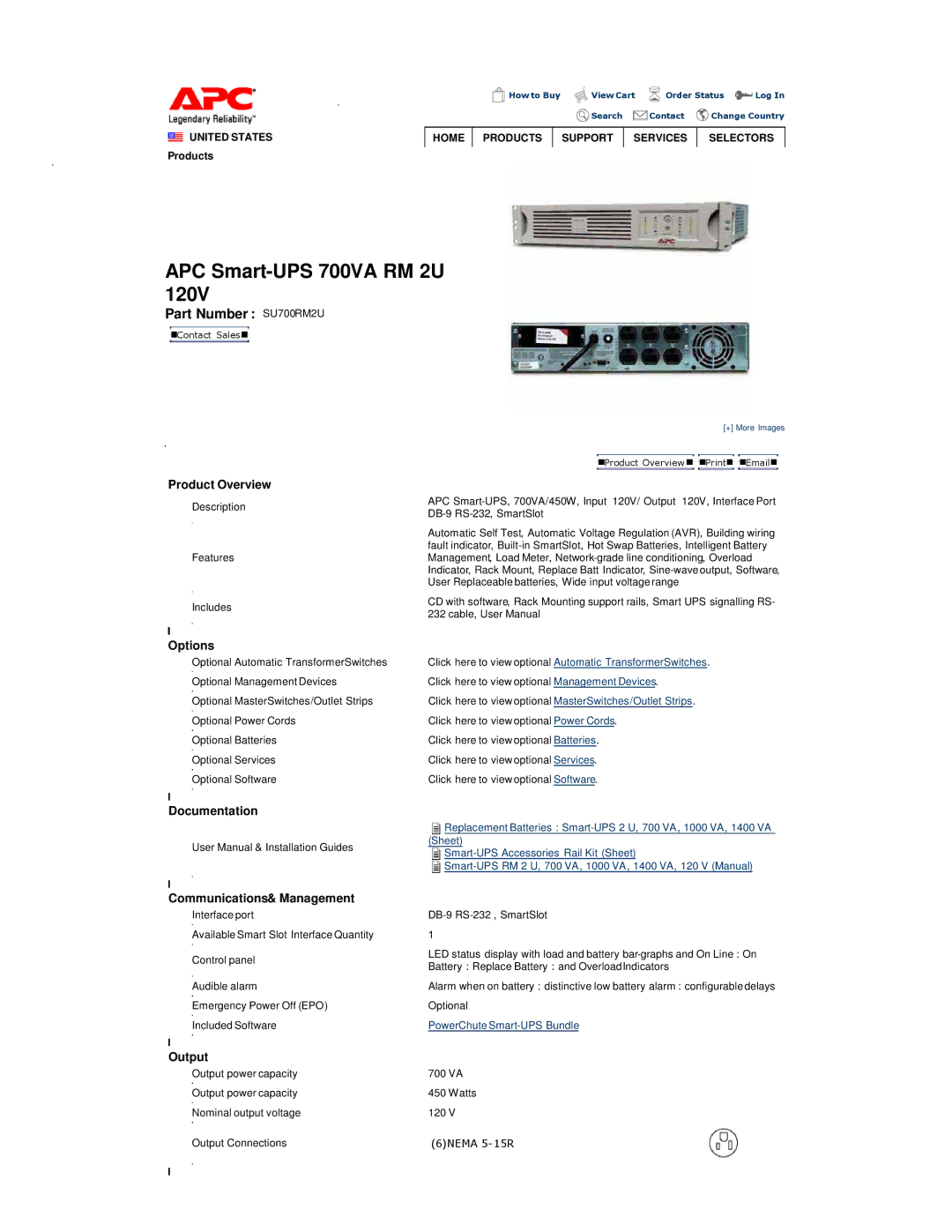 APC SU700RM2U user manual Documentation Communications& Management, Output, Product Overview, Options 