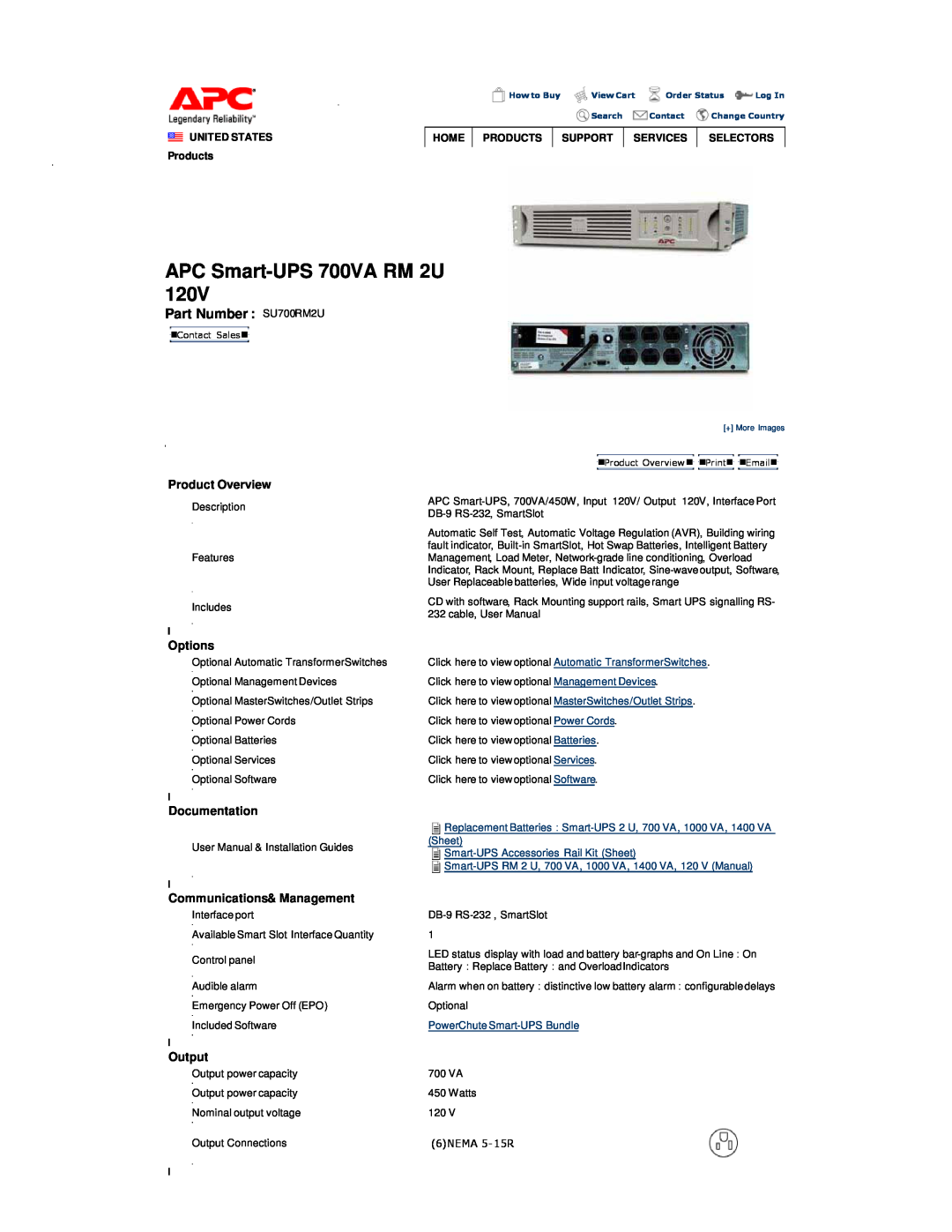 APC SU700RM2U user manual Product Overview, Options, Replacement Batteries Smart-UPS 2 U, 700 VA, 1000 VA, 1400 VA Sheet 