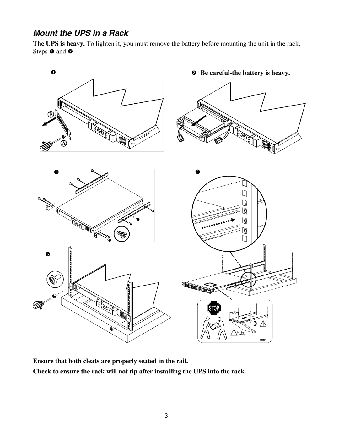 APC 100 V, SUA1000RM1U, SUA1000RM2U, 208 V, 230 V, 120 V manual Mount the UPS in a Rack 