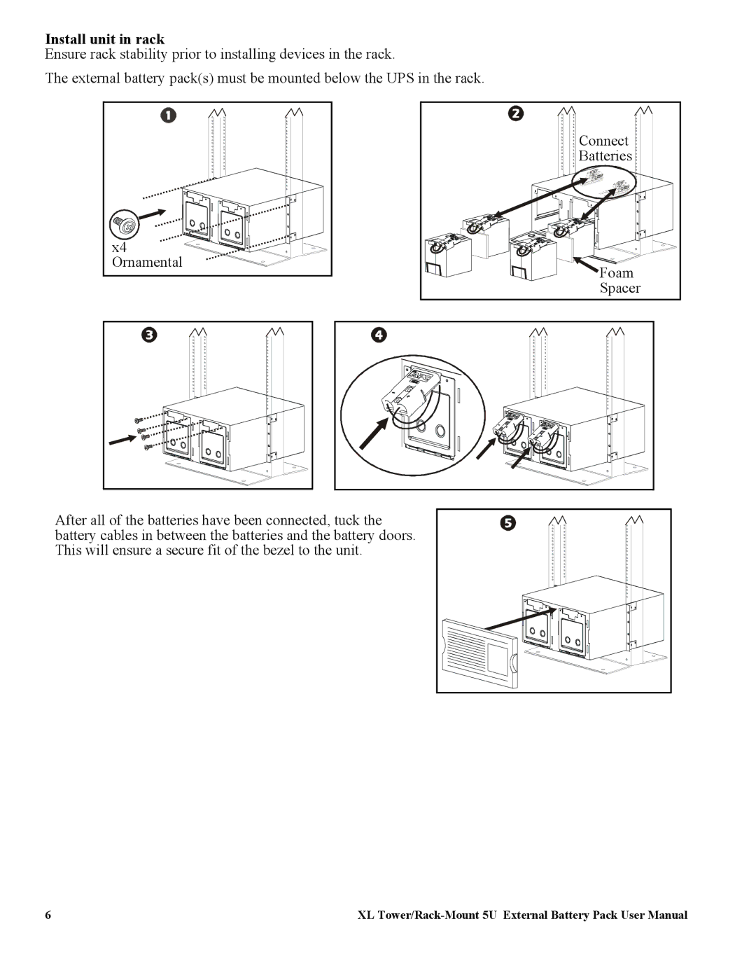 APC SUA48XLBP user manual Install unit in rack 