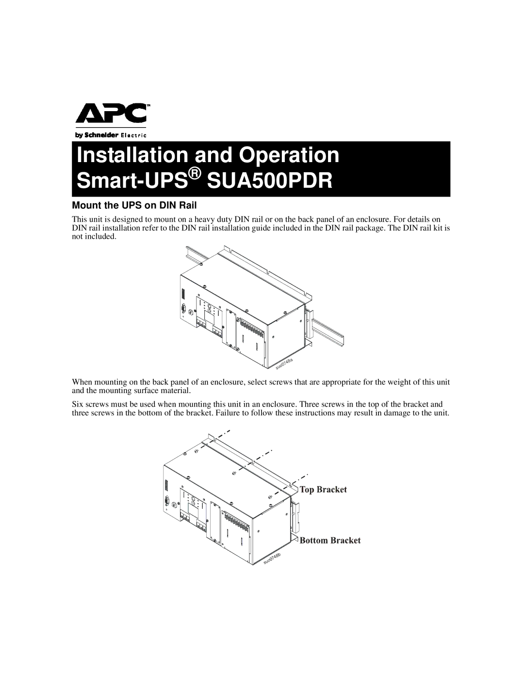 APC manual Installation and Operation Smart-UPSSUA500PDR, Mount the UPS on DIN Rail 