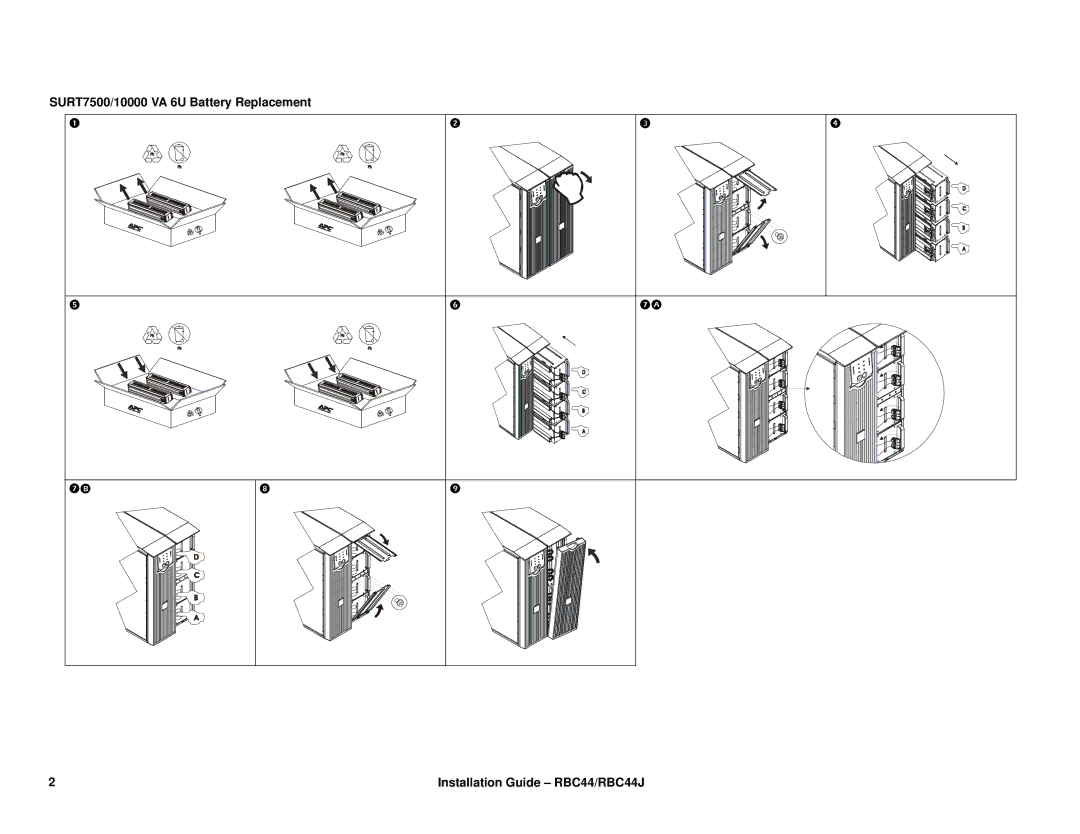 APC SURT7500 VA 6U, SURT1000 VA 6U, SURT192XLBP, SURT3000 VA 3U, SURT5000 VA 3U, RBC44J2 manual 