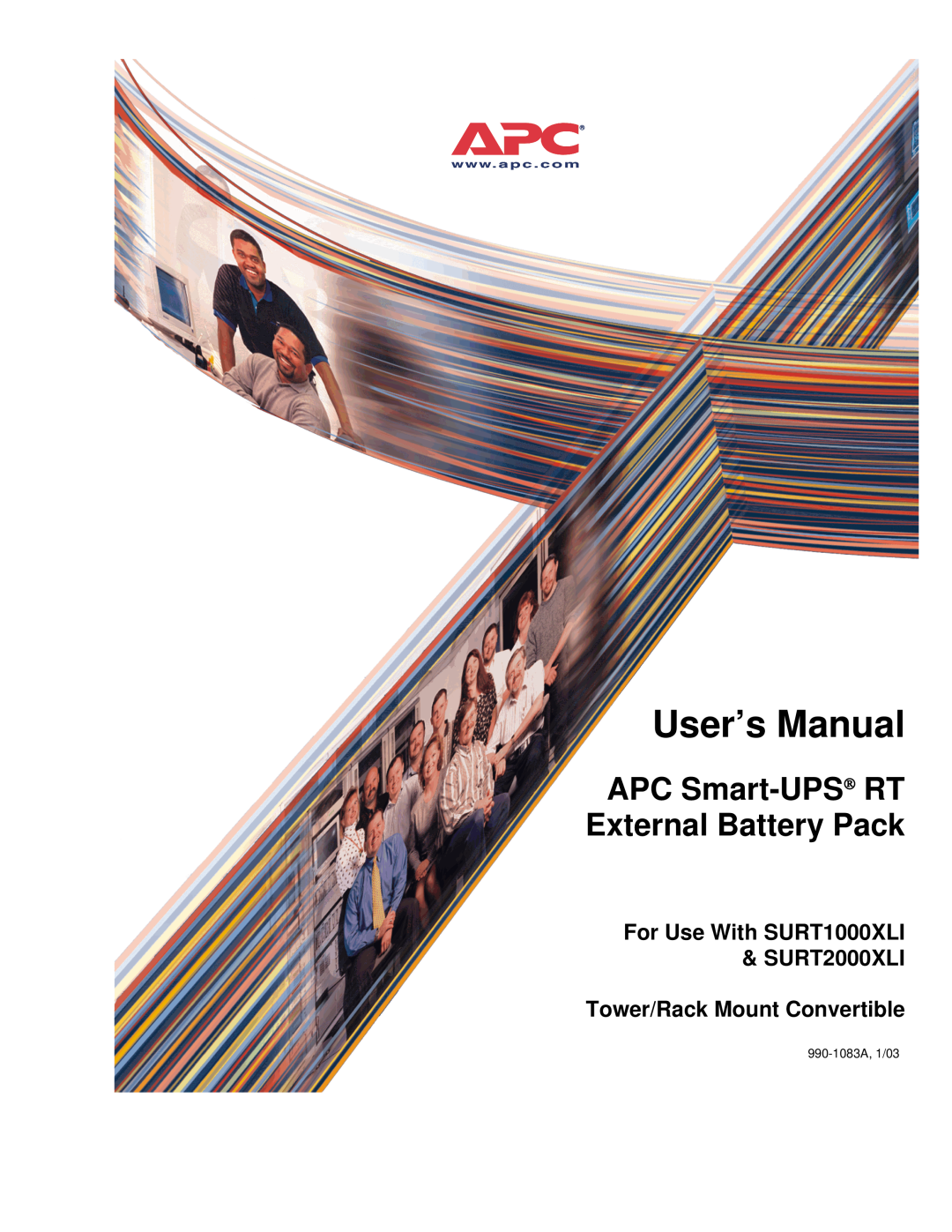 APC SURT2000XLI user manual User’s Manual, APC Smart-UPS RT External Battery Pack, Tower/Rack Mount Convertible 