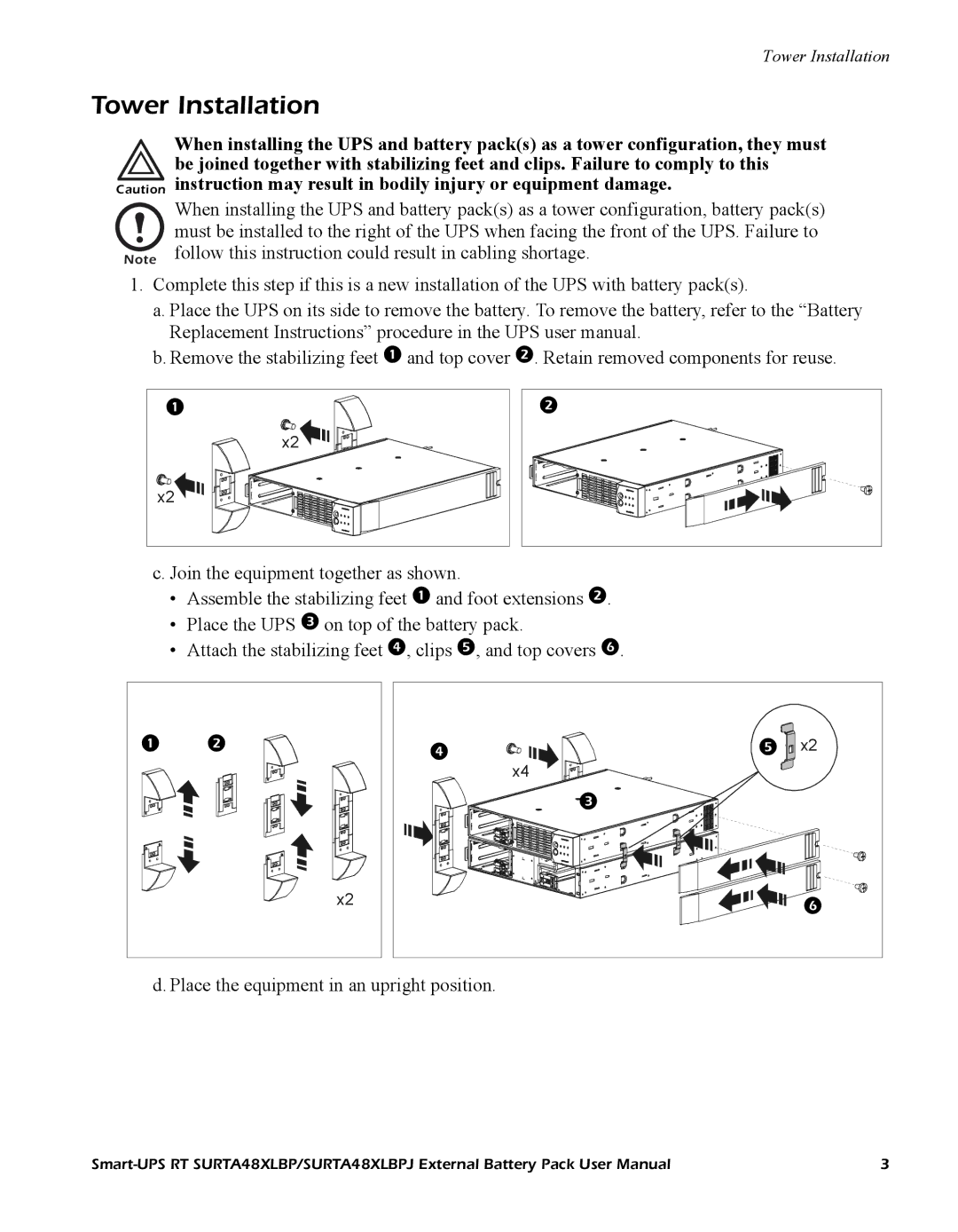 APC SURTA48XLBPJ user manual Tower Installation,   