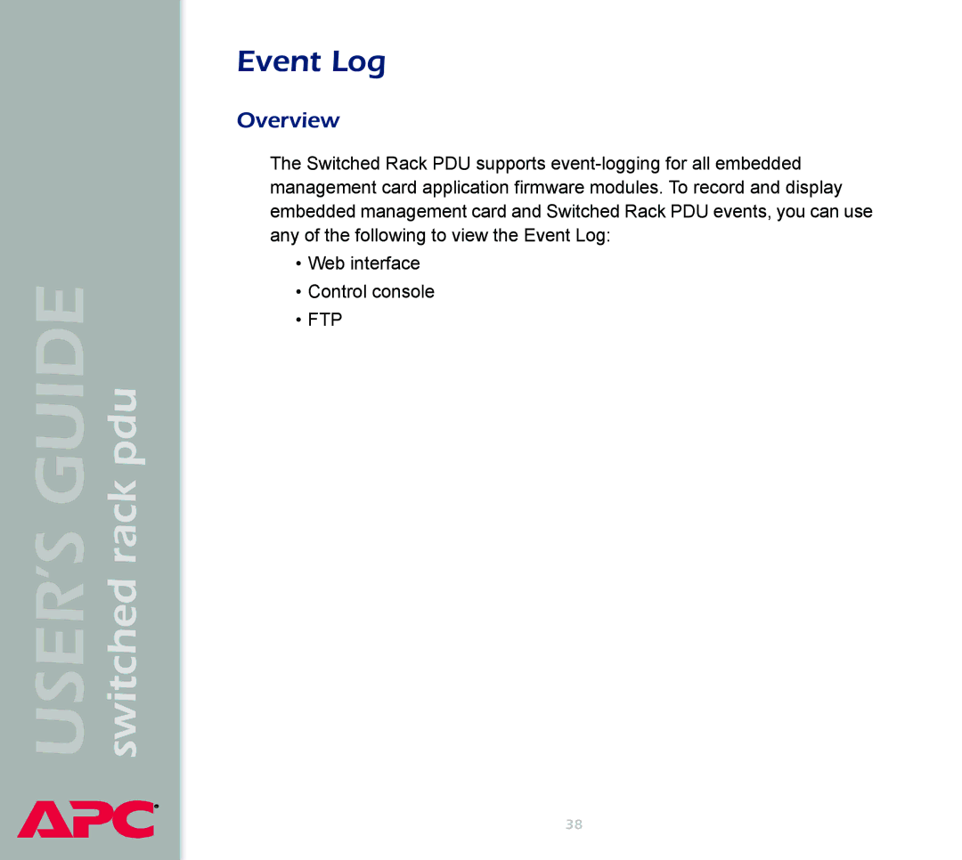 APC Switched Rack Power Distribution Unit (PDU) manual Event Log 