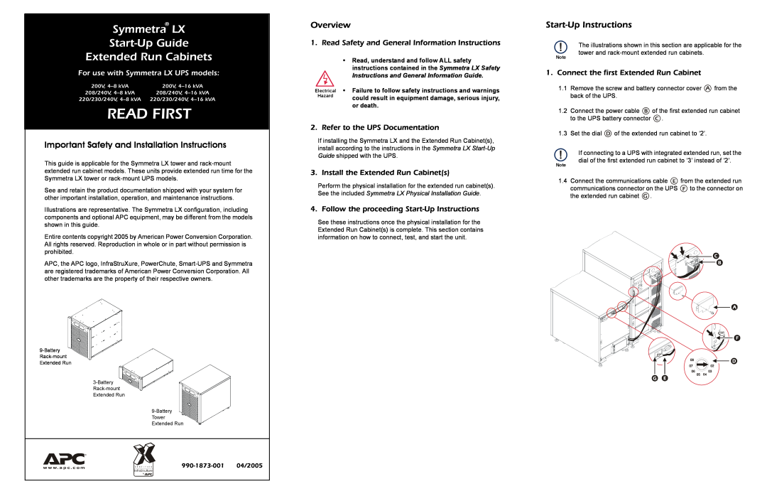 APC 48 kVA installation instructions Read Safety and General Information Instructions, Refer to the UPS Documentation 