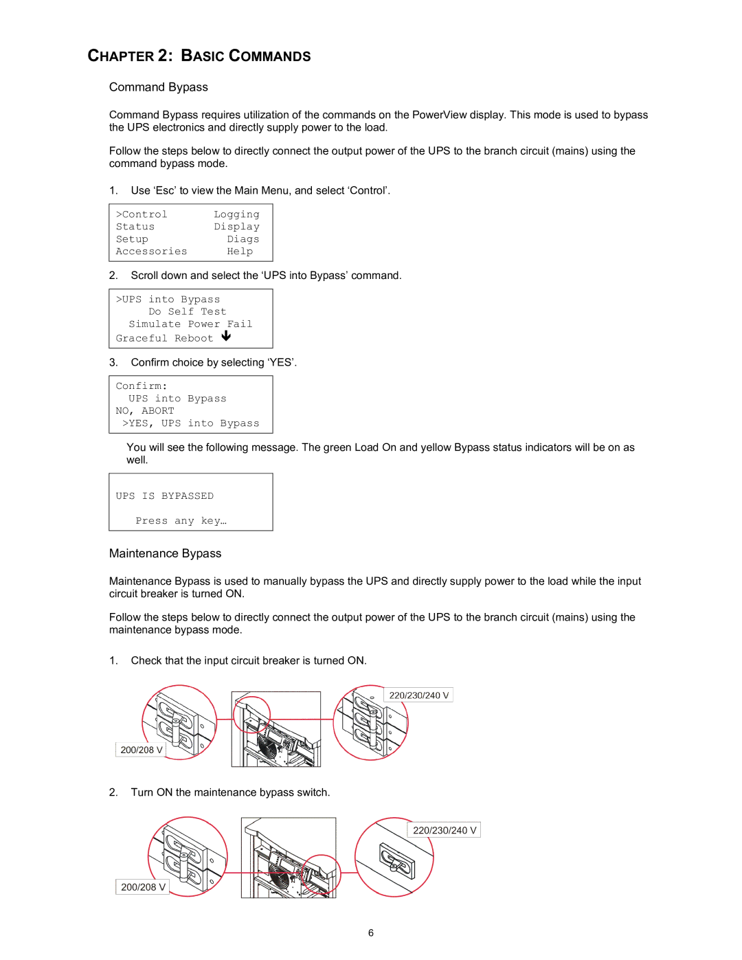 APC SYBATT manual Command Bypass 