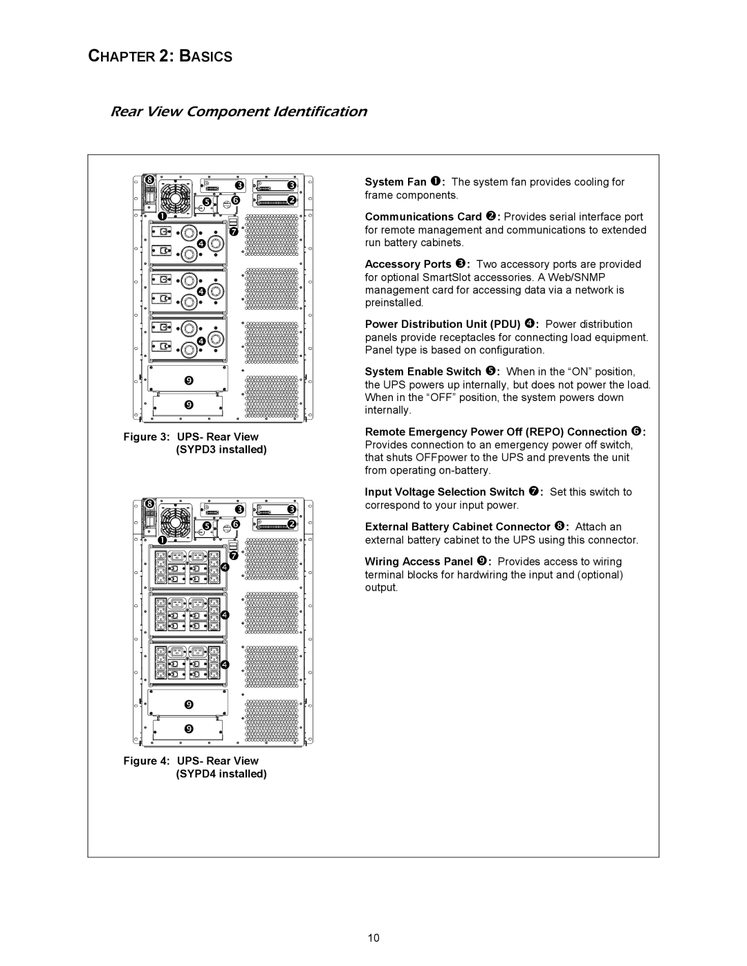 APC SYBT3, 412 kVA installation manual Rear View Component Identification, UPS- Rear View SYPD3 installed 