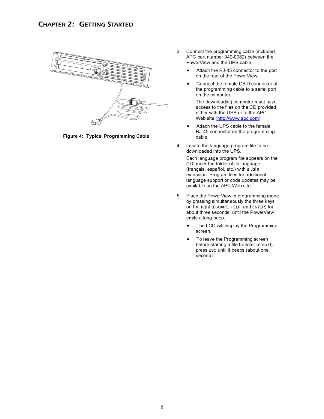 APC SYBT3, 412 kVA installation manual Typical Programming Cable 