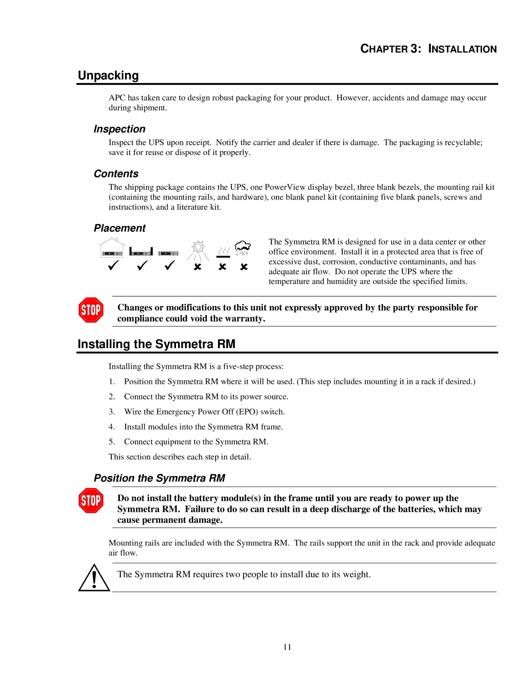APC SYPM2KU, 990-1031, SYBT2 installation manual Unpacking, Installing the Symmetra RM 
