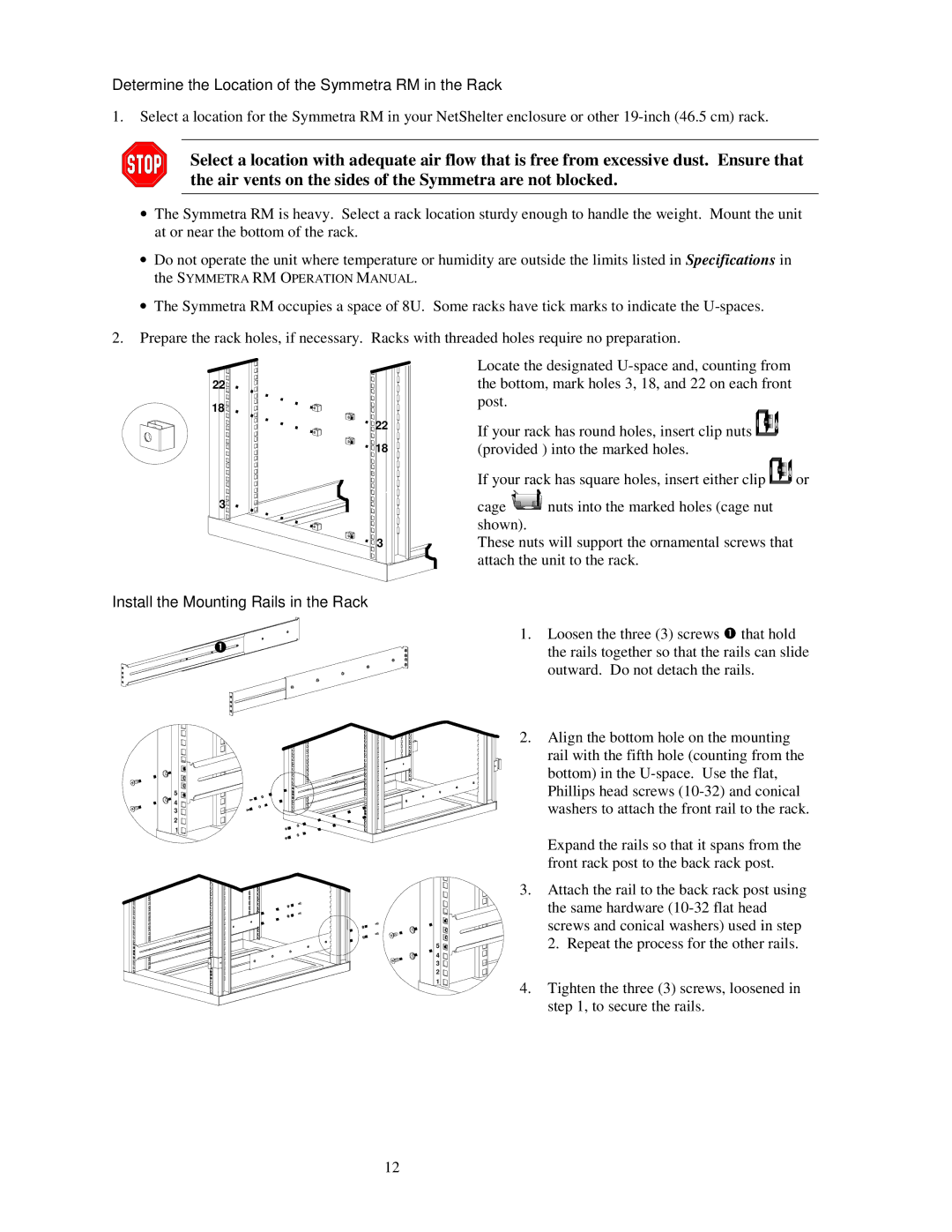 APC 990-1031, SYPM2KU, SYBT2 installation manual Determine the Location of the Symmetra RM in the Rack 