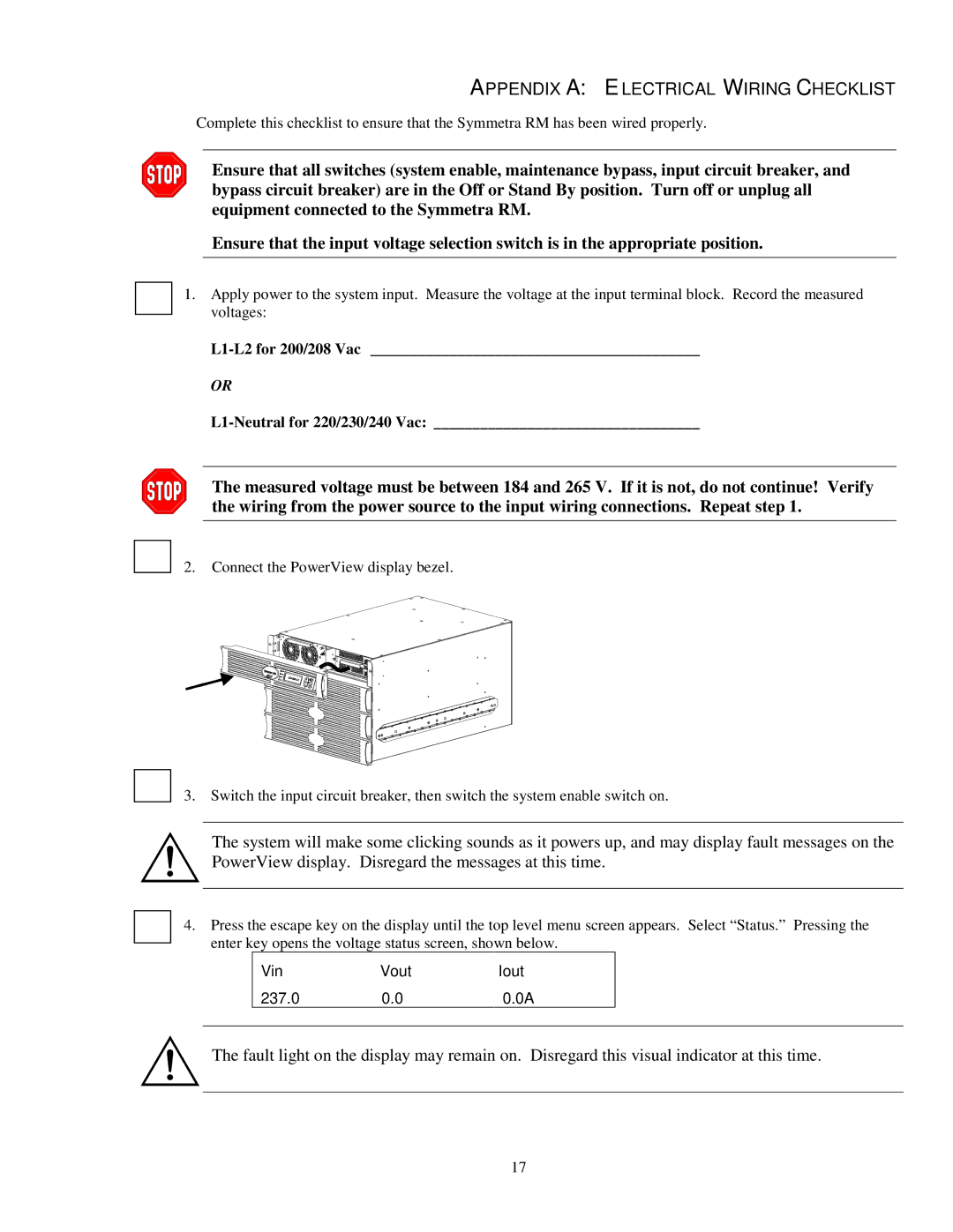 APC SYPM2KU, 990-1031, SYBT2 installation manual Appendix a Electrical Wiring Checklist 