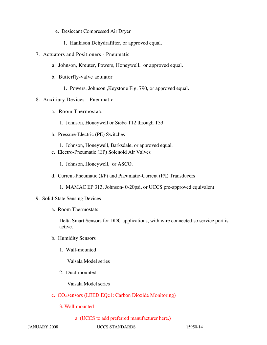 APC UCCS Temperature Control specifications 15950-14 