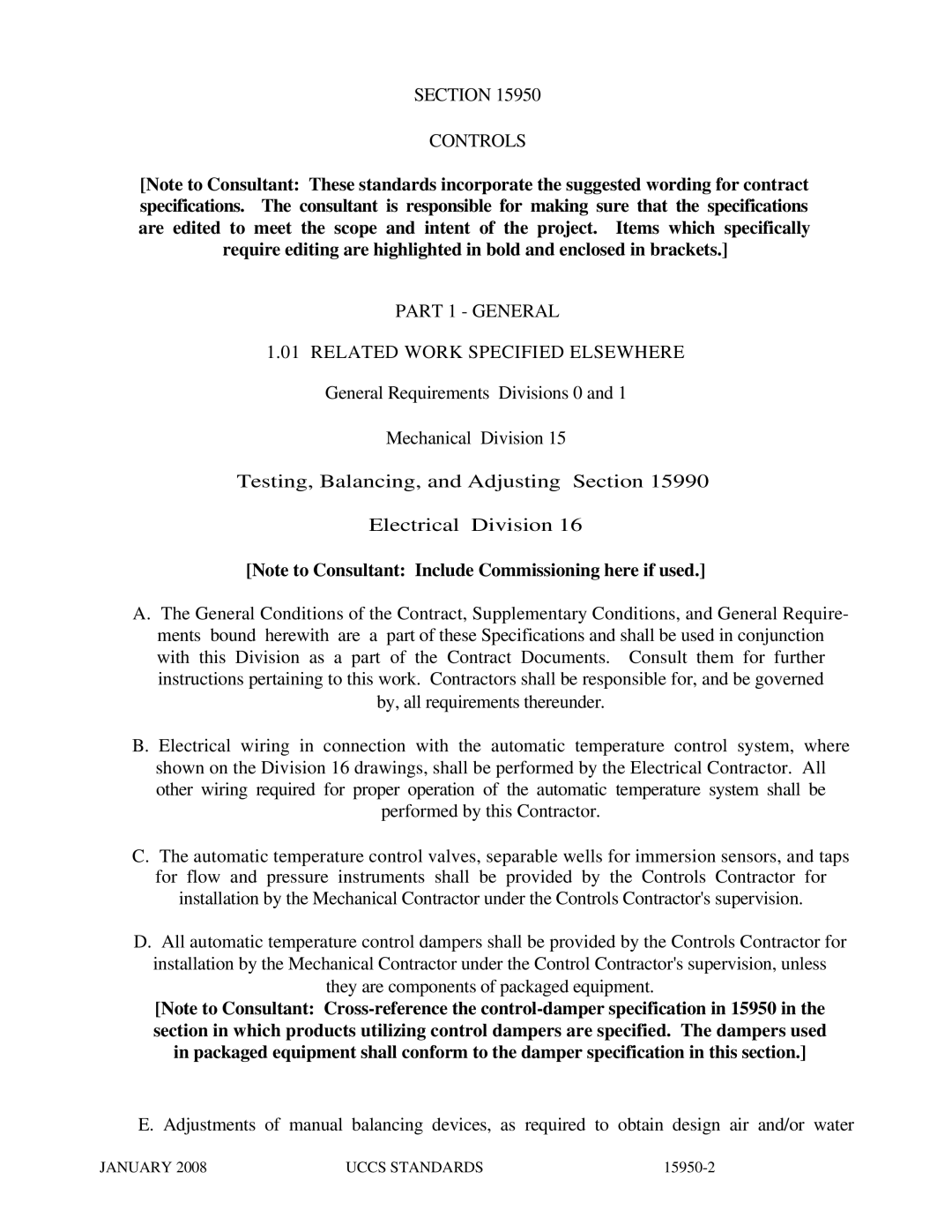 APC UCCS Temperature Control specifications Section Controls Part 1 General 