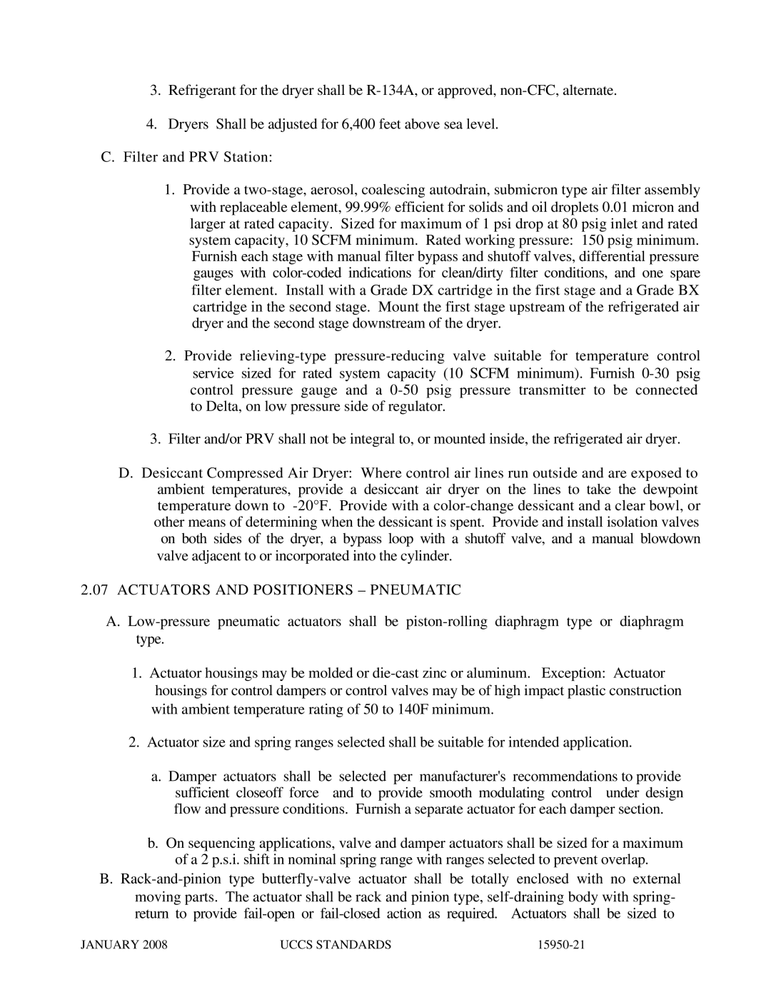 APC UCCS Temperature Control specifications Actuators and Positioners Pneumatic 