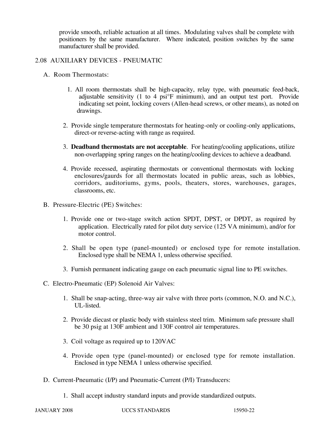 APC UCCS Temperature Control specifications 15950-22 