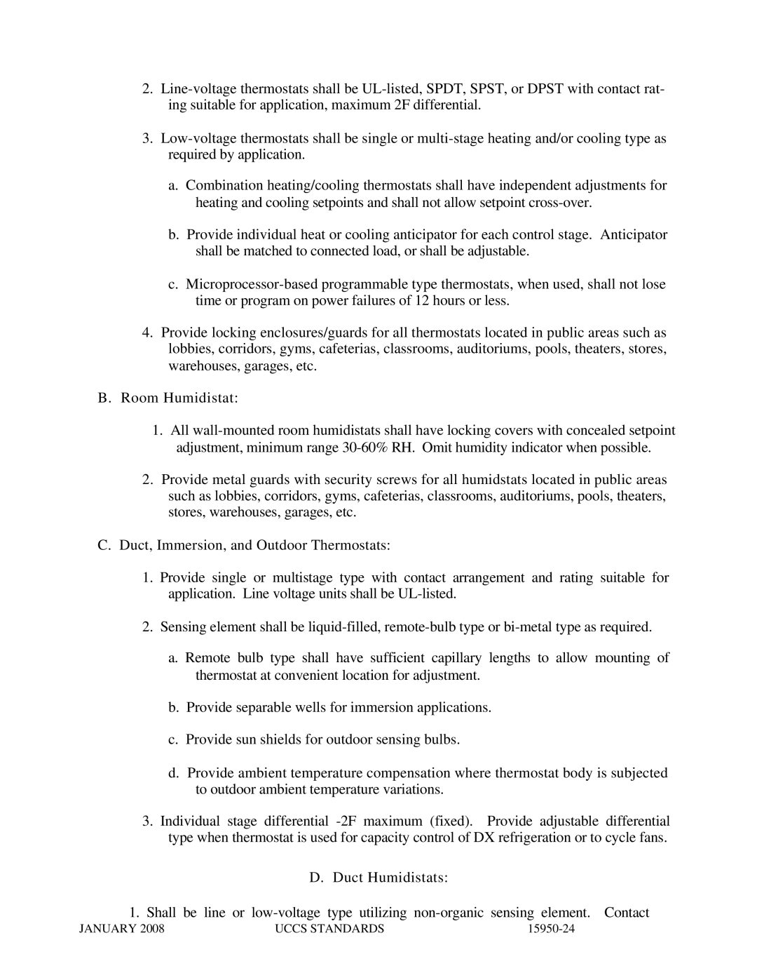 APC UCCS Temperature Control specifications 15950-24 