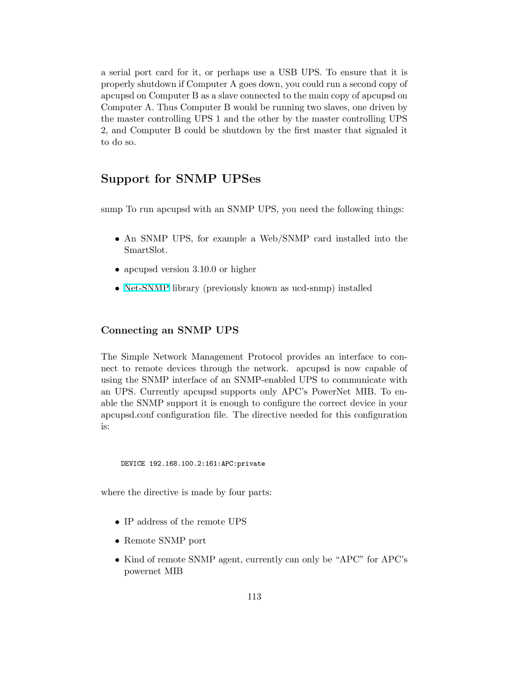 APC UPS control system manual Support for Snmp UPSes, Connecting an Snmp UPS 