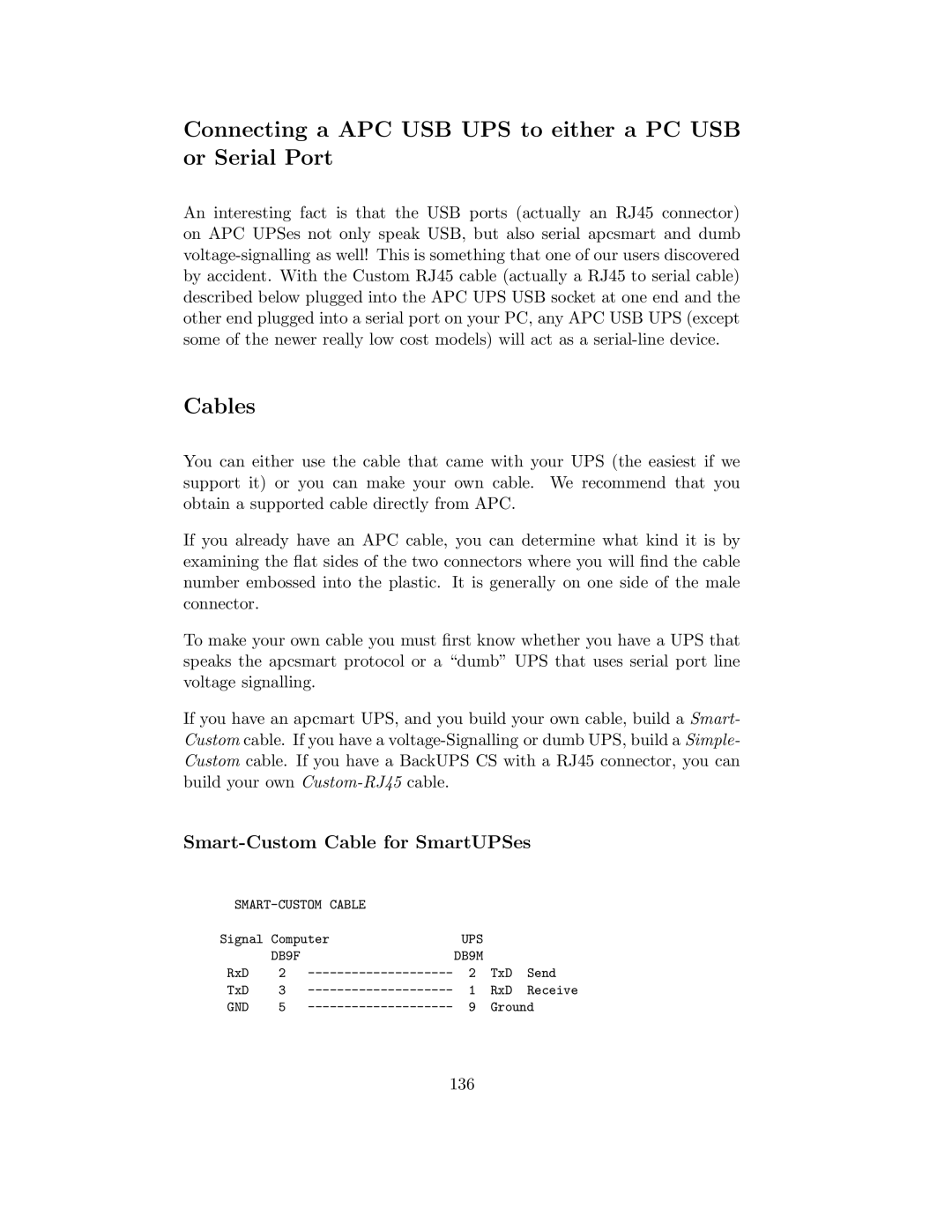 APC UPS control system manual Connecting a APC USB UPS to either a PC USB or Serial Port, Cables, 136 