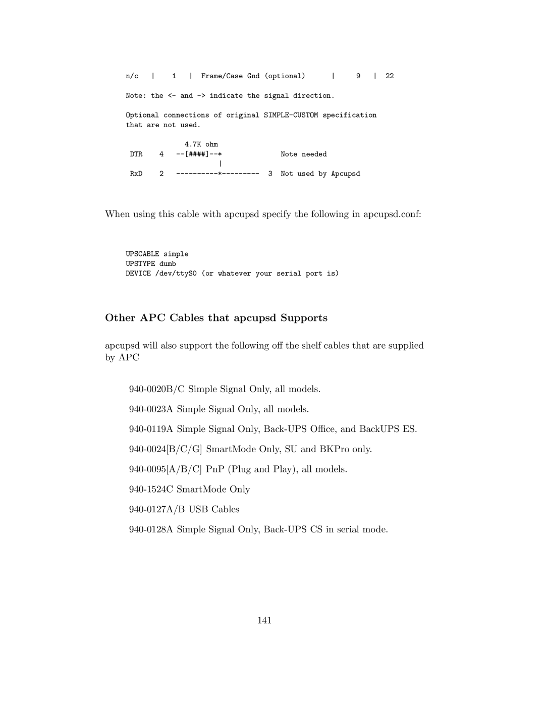 APC UPS control system manual Other APC Cables that apcupsd Supports 