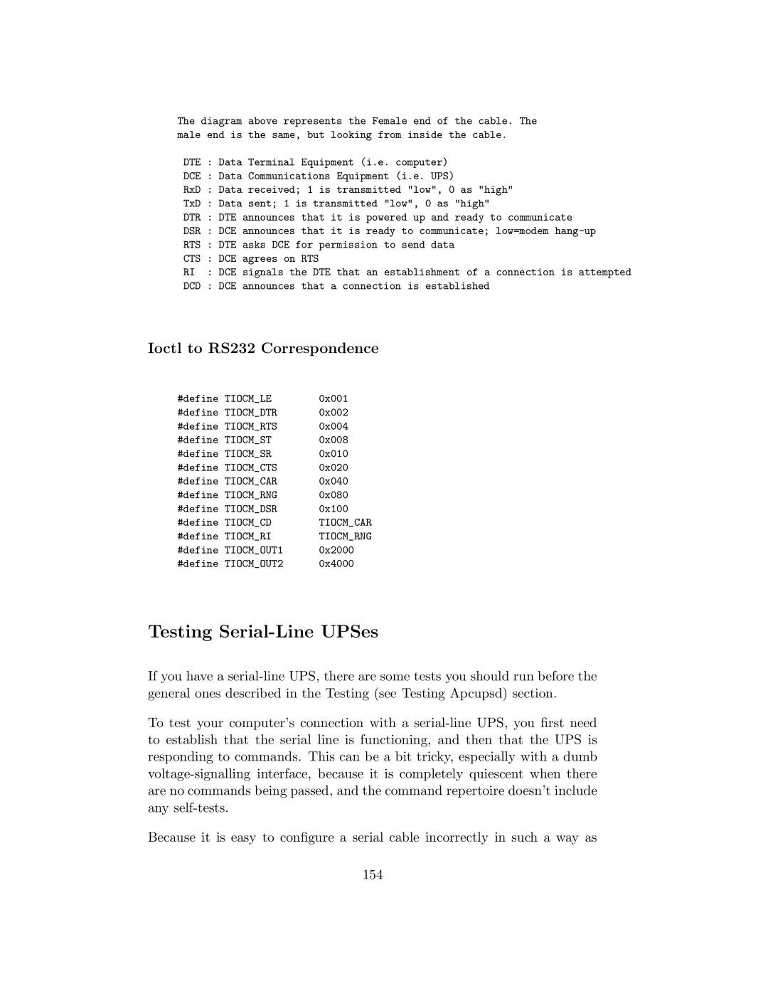 APC UPS control system manual Testing Serial-Line UPSes, Ioctl to RS232 Correspondence 