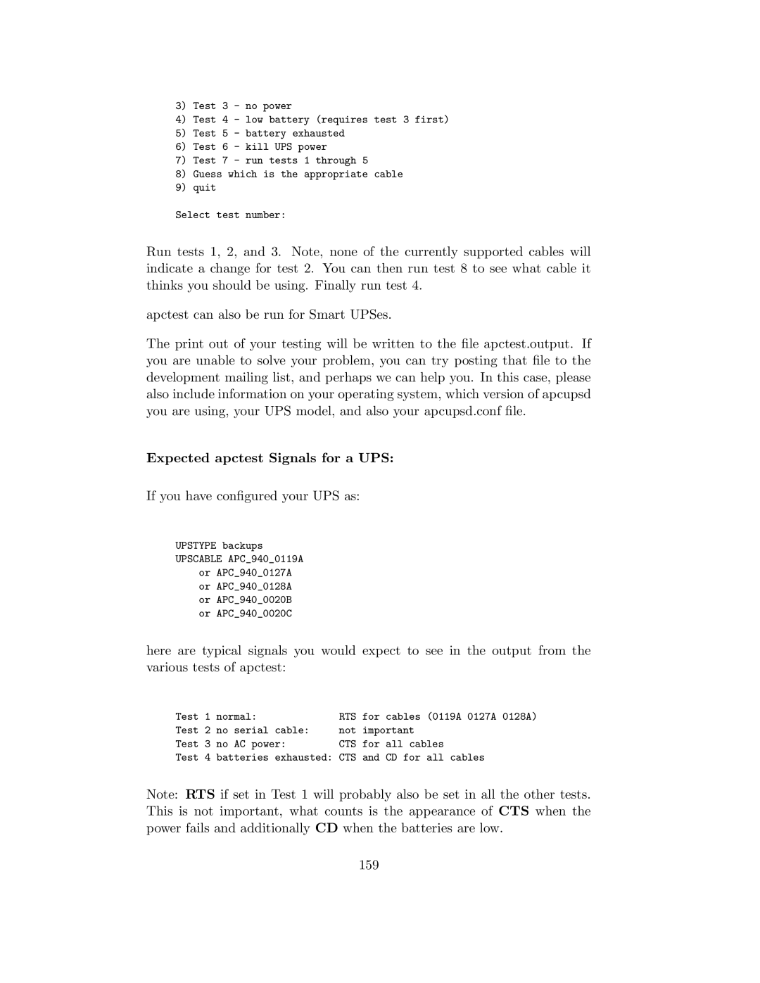 APC UPS control system manual Expected apctest Signals for a UPS, If you have conﬁgured your UPS as 