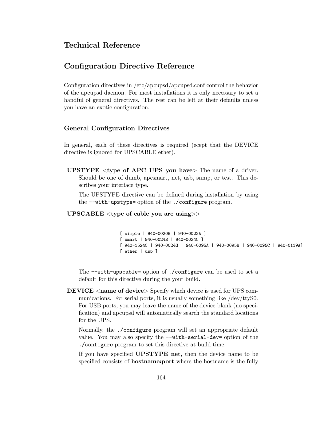 APC UPS control system manual Technical Reference Conﬁguration Directive Reference, General Conﬁguration Directives 