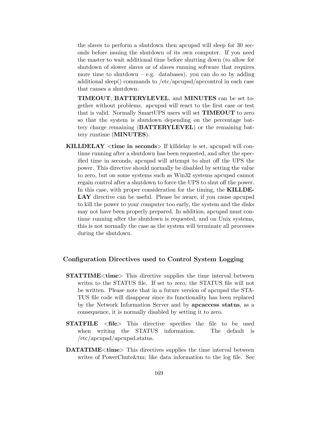 APC UPS control system manual Conﬁguration Directives used to Control System Logging 