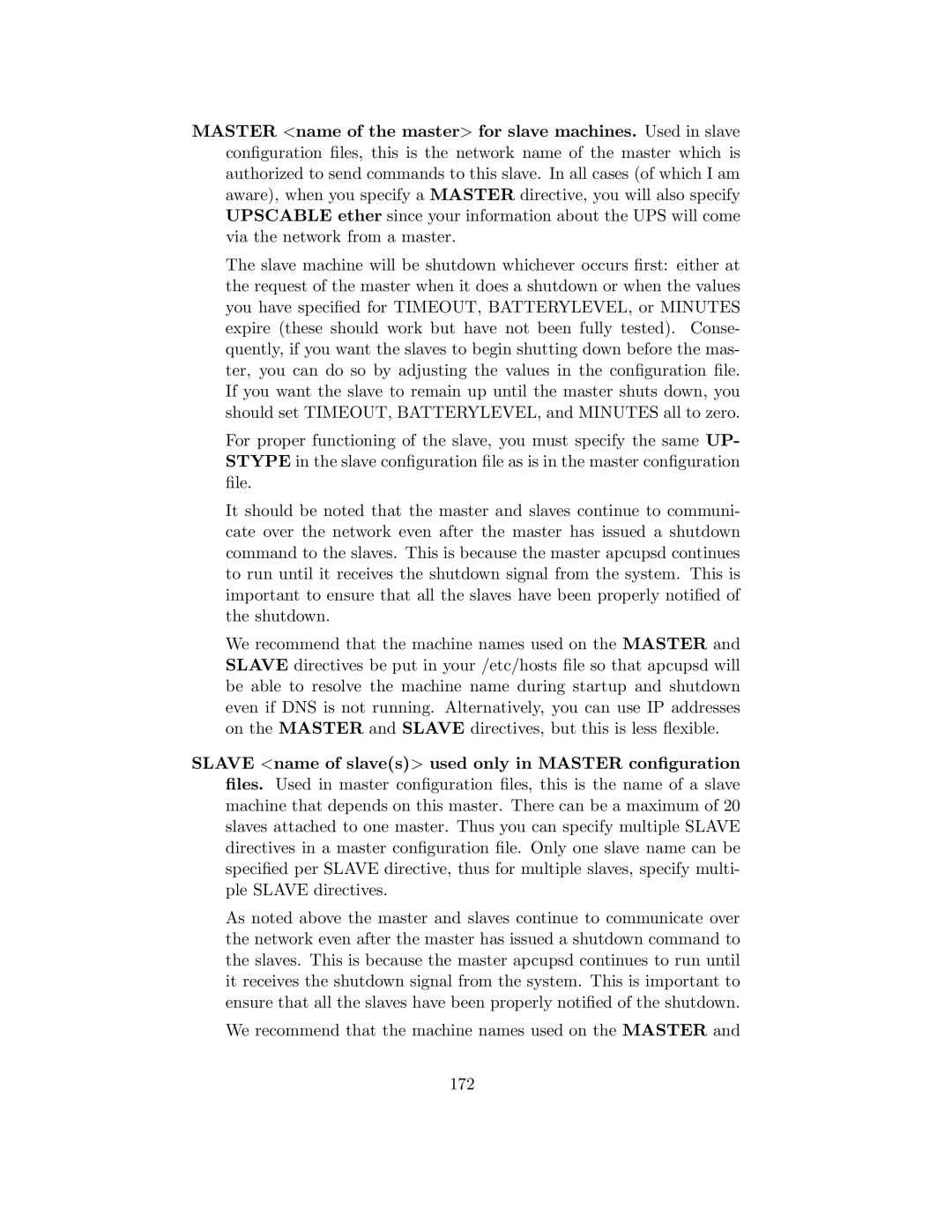 APC UPS control system manual We recommend that the machine names used on the Master 172 